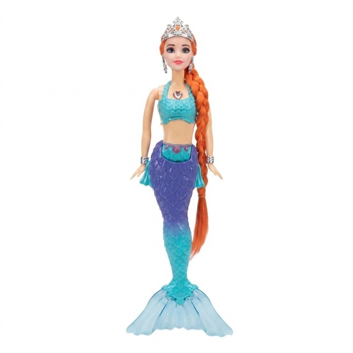 Hermosa Muñeca Sirena Acuática Con Tiara Y Larga Trenza