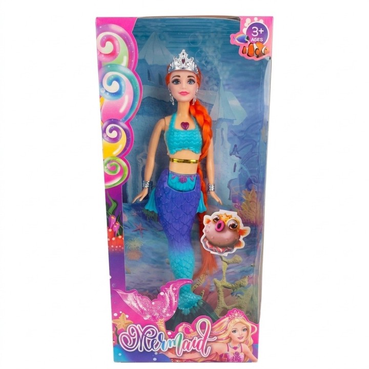 Hermosa Muñeca Sirena Acuática Con Tiara Y Larga Trenza