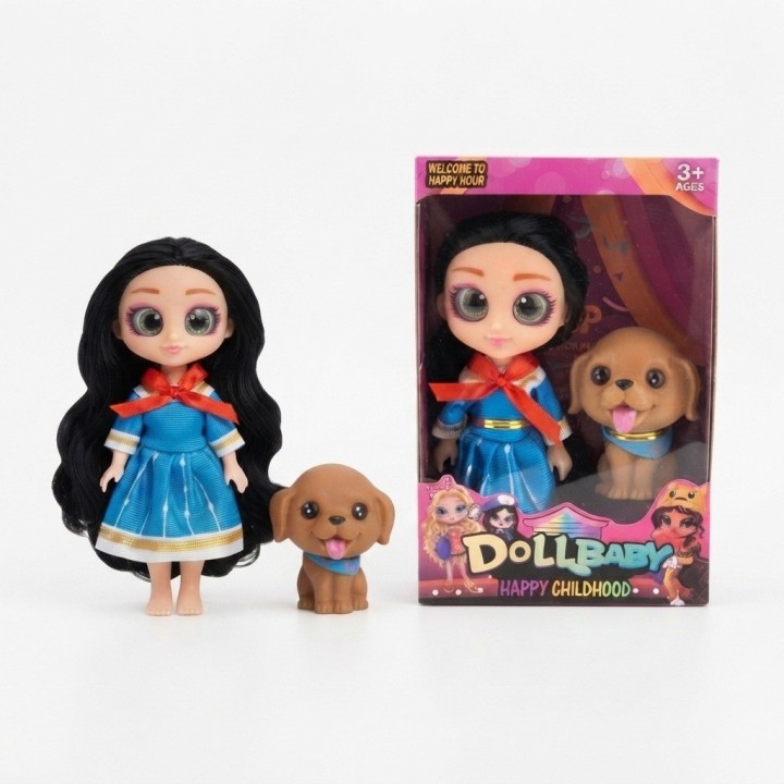 Mini Muñeca Dollbaby Ojos Grandes Con Mascota