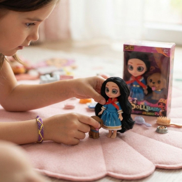 Mini Muñeca Dollbaby Ojos Grandes Con Mascota