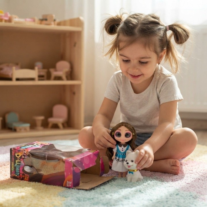 Mini Muñeca Dollbaby Ojos Grandes Con Mascota