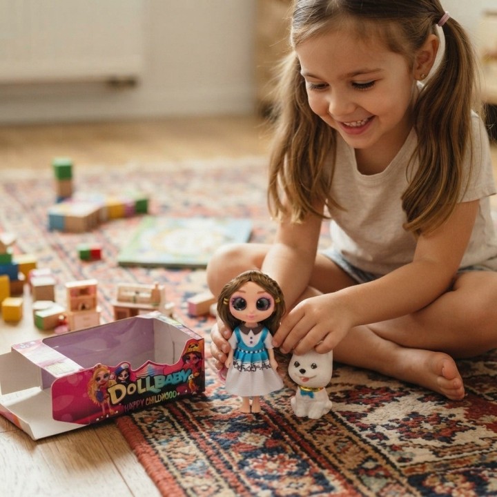 Mini Muñeca Dollbaby Ojos Grandes Con Mascota