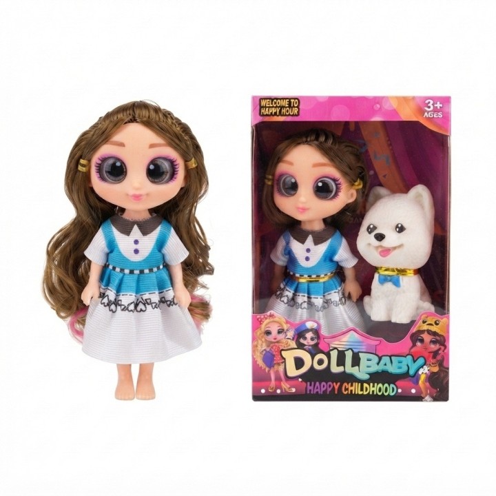 Mini Muñeca Dollbaby Ojos Grandes Con Mascota