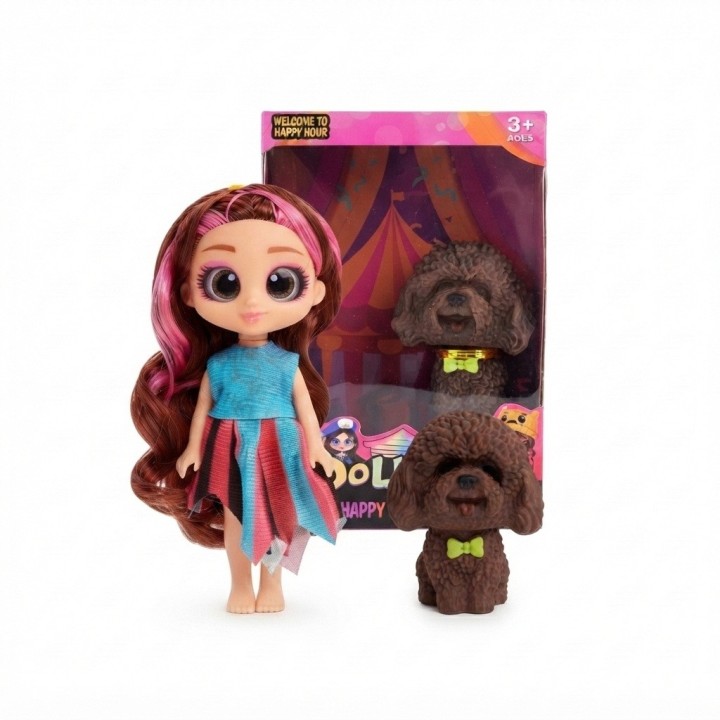 Mini Muñeca Dollbaby Ojos Grandes Con Mascota