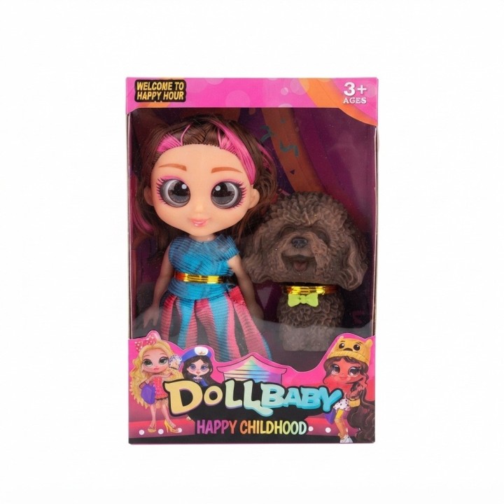Mini Muñeca Dollbaby Ojos Grandes Con Mascota