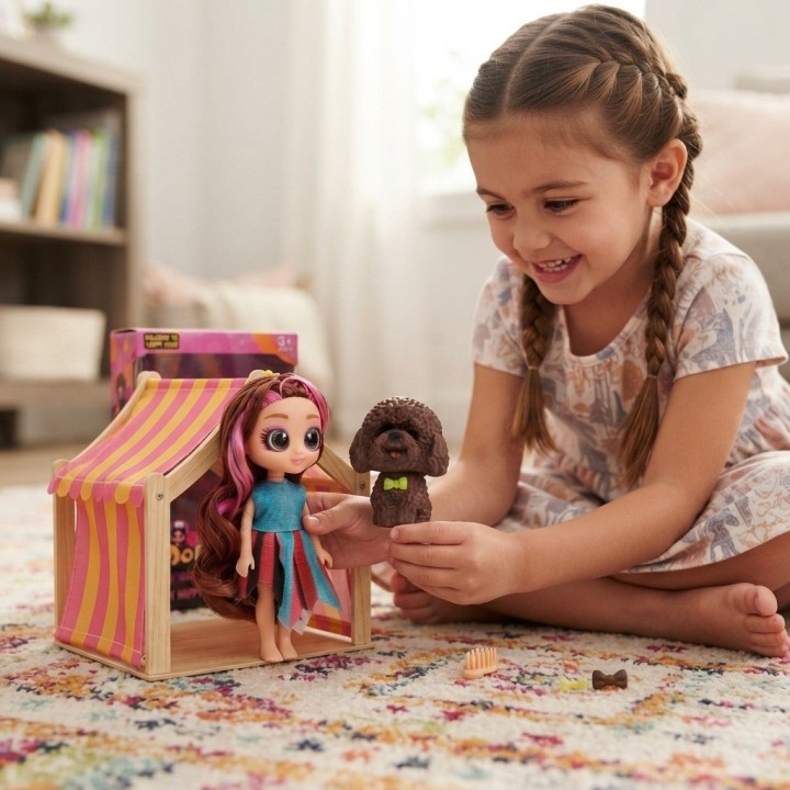 Mini Muñeca Dollbaby Ojos Grandes Con Mascota