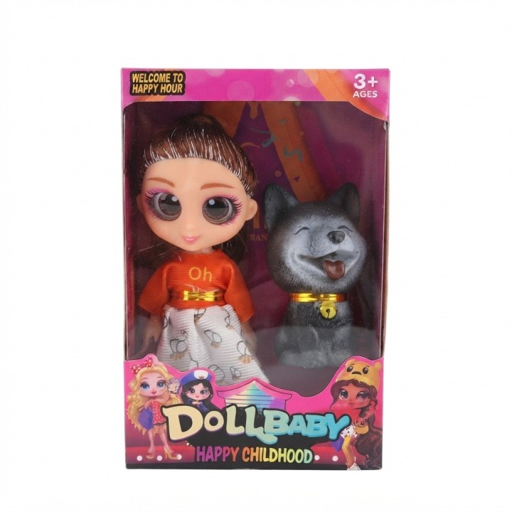 Mini Muñeca Dollbaby Ojos Grandes Con Mascota