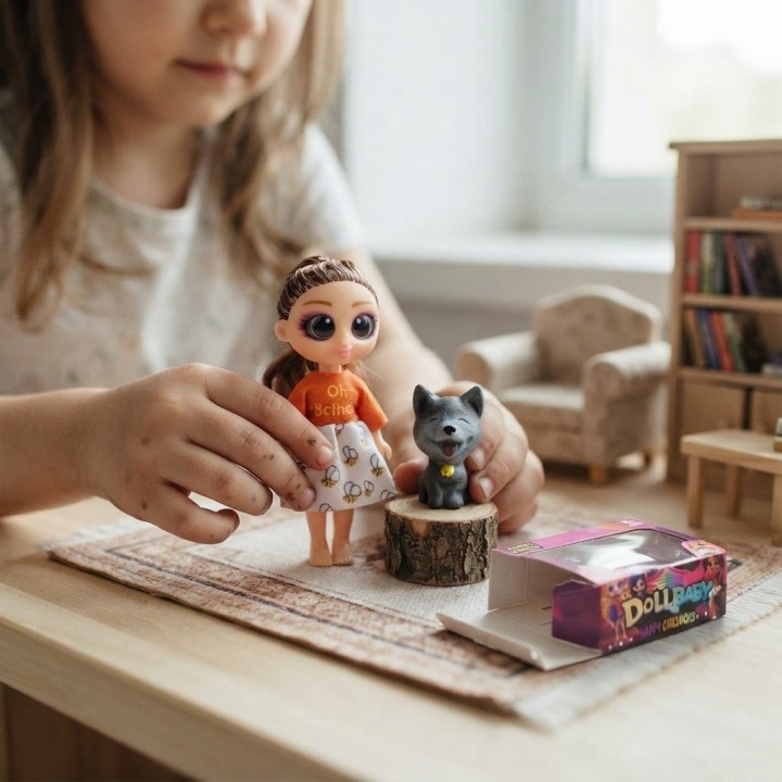 Mini Muñeca Dollbaby Ojos Grandes Con Mascota