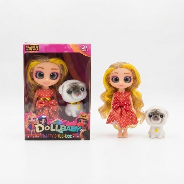 Mini Muñeca Dollbaby Ojos Grandes Con Mascota