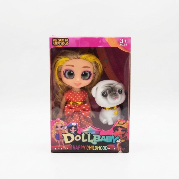 Mini Muñeca Dollbaby Ojos Grandes Con Mascota