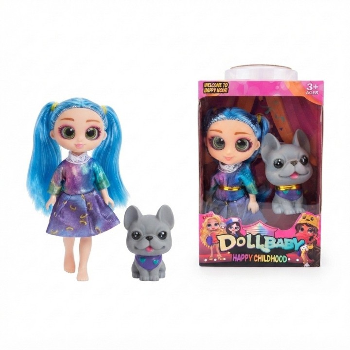 Mini Muñeca Dollbaby Ojos Grandes Con Mascota