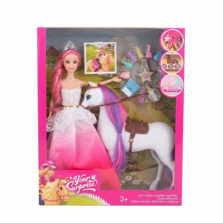 Hermosa Muñeca Princesa Con Caballo Mágico Y Accesorios