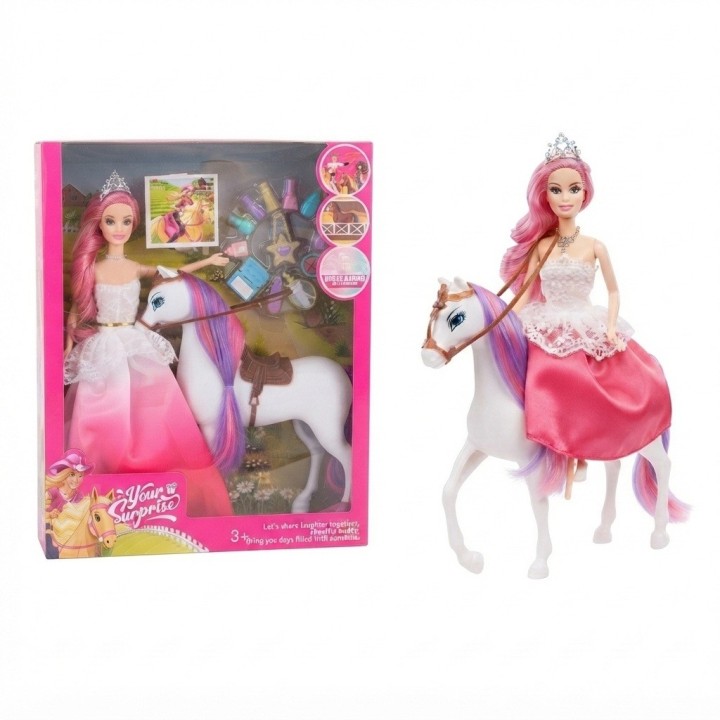 Hermosa Muñeca Princesa Con Caballo Mágico Y Accesorios