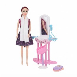Set Muñeca Fashion Tocador Espejo Silla Y Accesorios