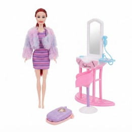 Set Muñeca Fashion Tocador Espejo Silla Y Accesorios