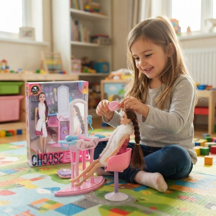 Set Muñeca Fashion Tocador Espejo Silla Y Accesorios