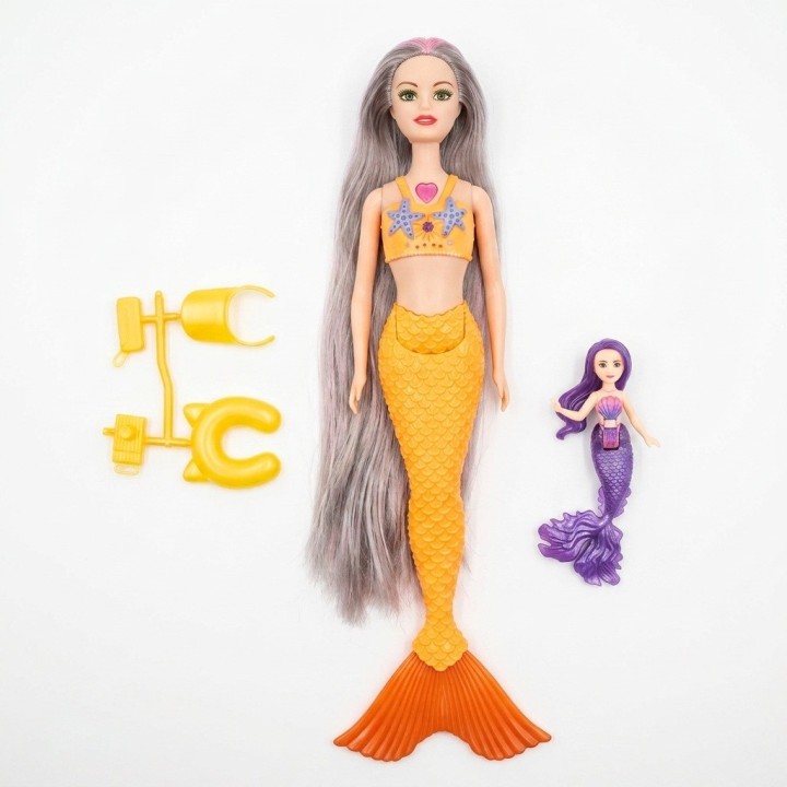 Set Muñeca Sirena Grande Con Mini Sirena Y Accesorios