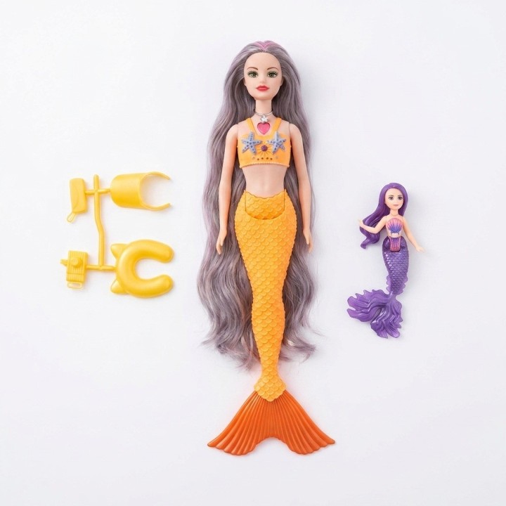 Set Muñeca Sirena Grande Con Mini Sirena Y Accesorios