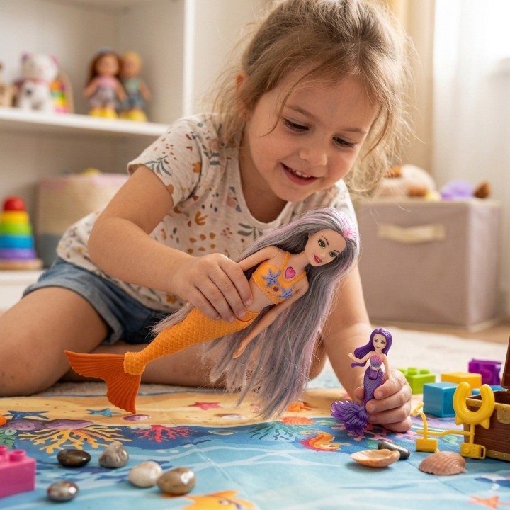 Set Muñeca Sirena Grande Con Mini Sirena Y Accesorios