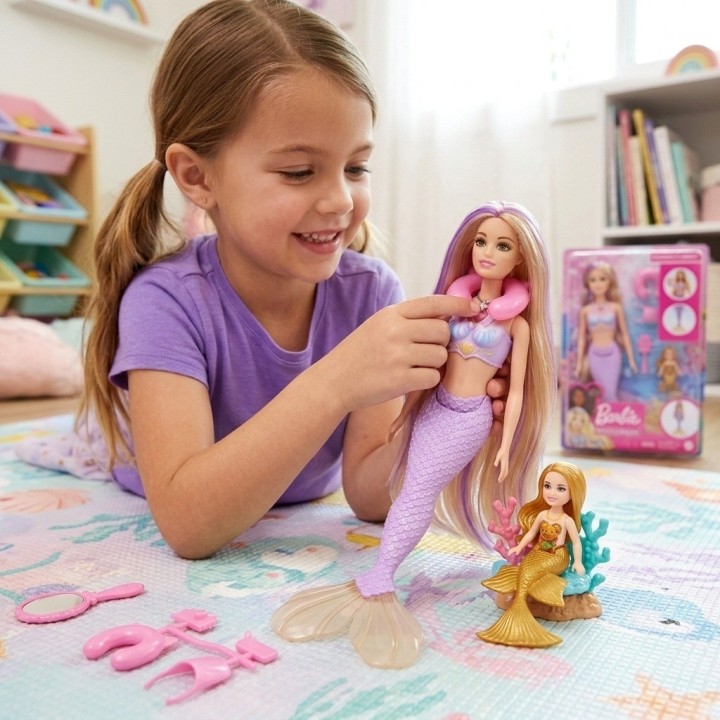 Set Muñeca Sirena Grande Con Mini Sirena Y Accesorios