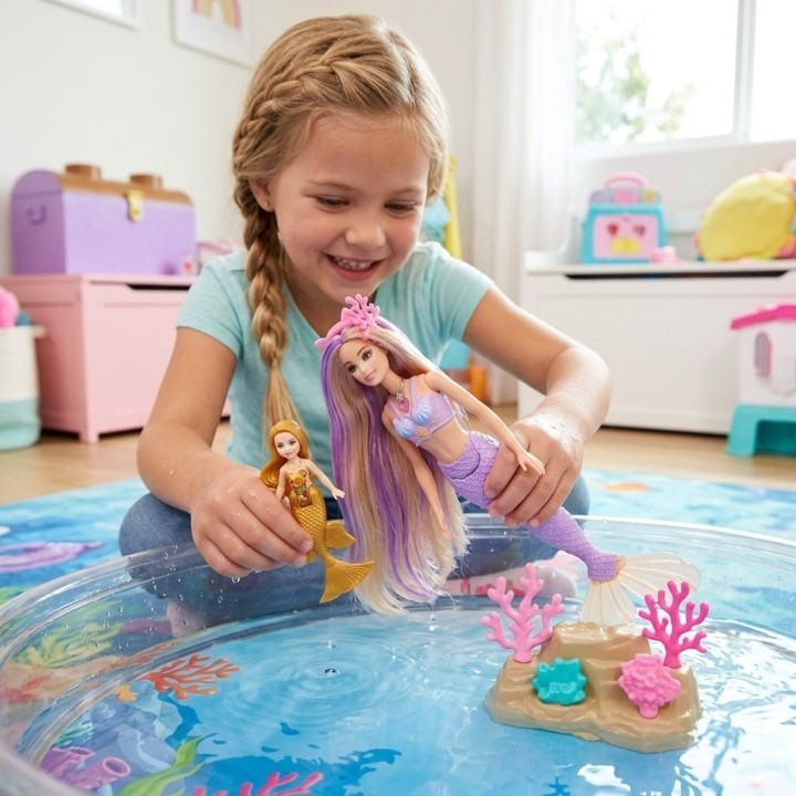 Set Muñeca Sirena Grande Con Mini Sirena Y Accesorios