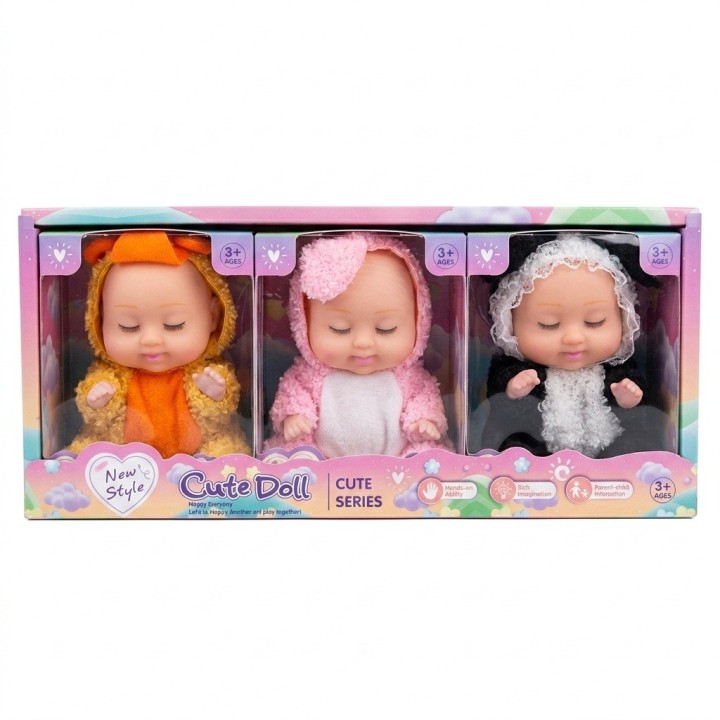 Set X3 Mini Muñecas Bebés Durmiendo Pijama Animalitos