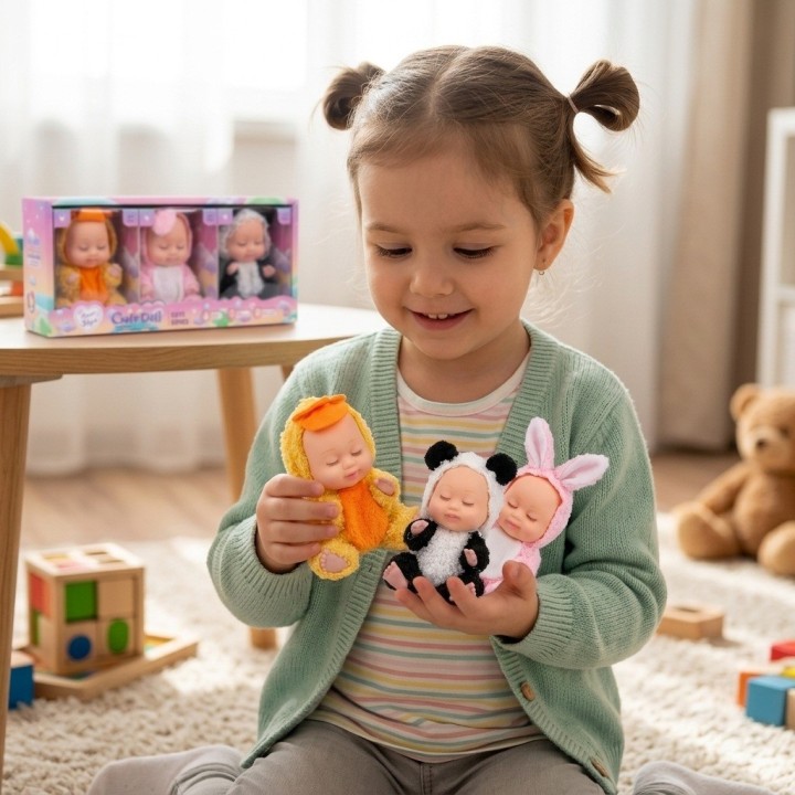 Set X3 Mini Muñecas Bebés Durmiendo Pijama Animalitos