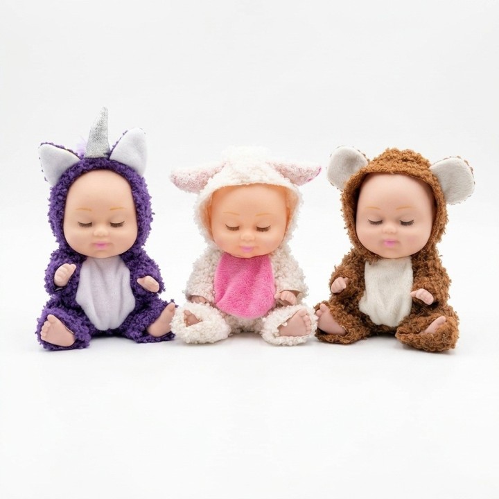 Set X3 Mini Muñecas Bebés Durmiendo Pijama Animalitos