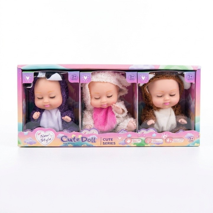 Set X3 Mini Muñecas Bebés Durmiendo Pijama Animalitos