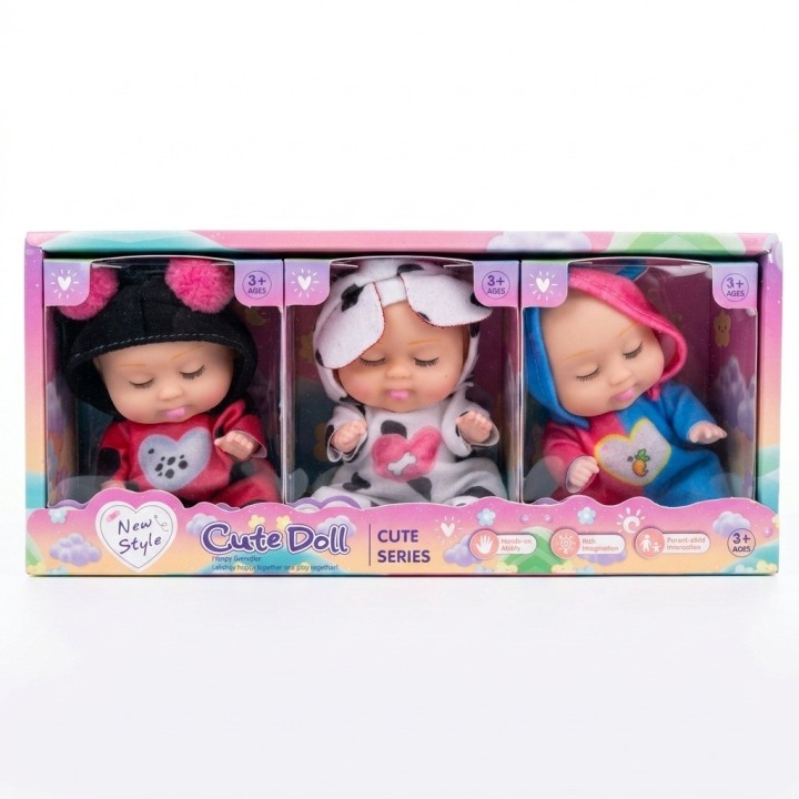 Set X3 Mini Muñecas Bebés Durmiendo Pijama Animalitos