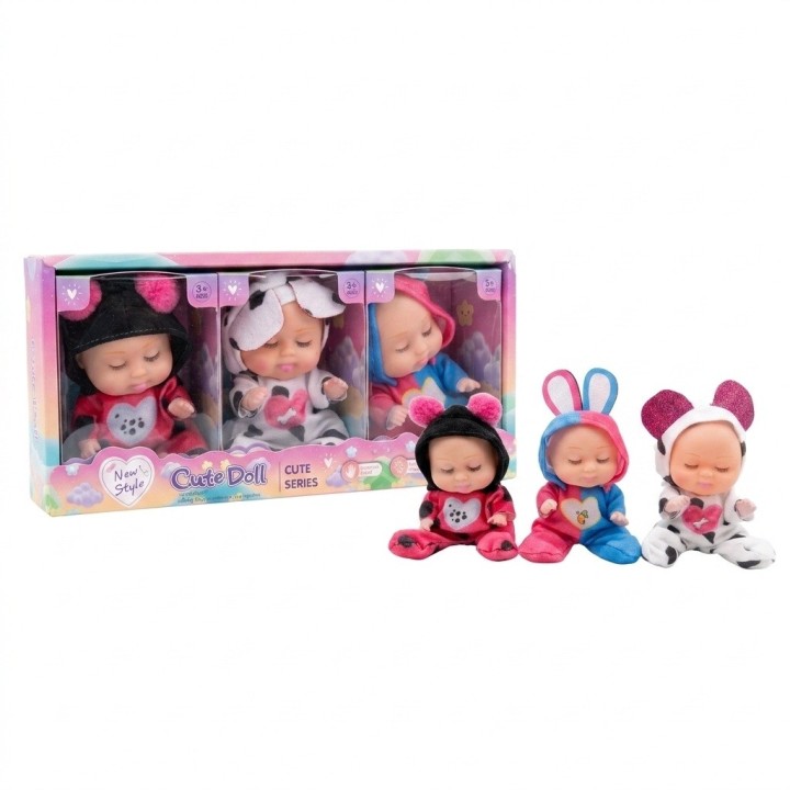 Set X3 Mini Muñecas Bebés Durmiendo Pijama Animalitos