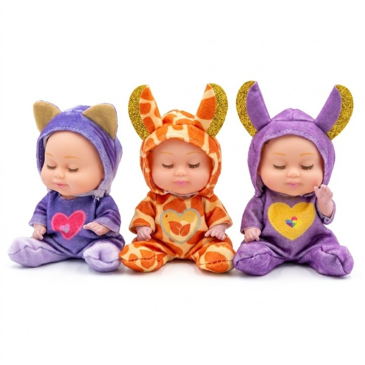 Set X3 Mini Muñecas Bebés Durmiendo Pijama Animalitos