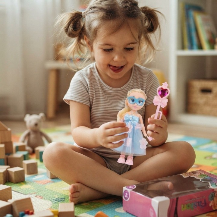 Muñeca Fashion Princesa Con Antifaz Y Varita Mágica