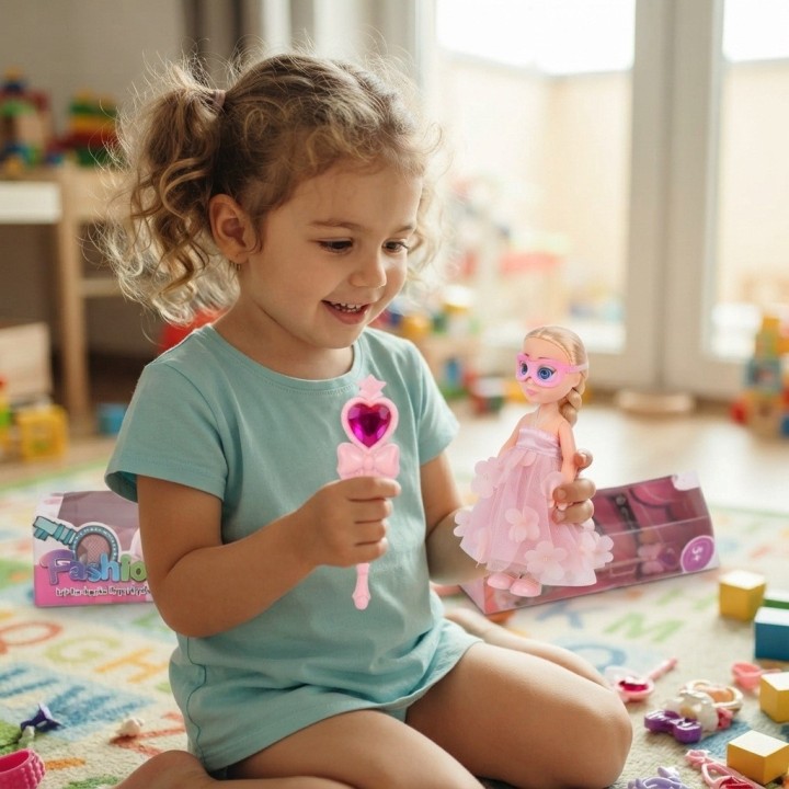 Muñeca Fashion Princesa Con Antifaz Y Varita Mágica