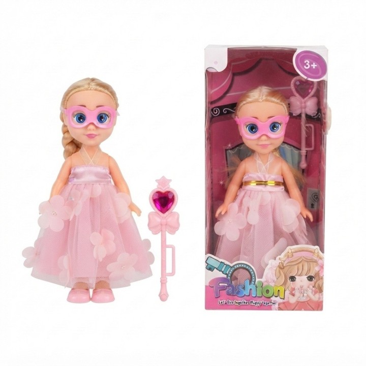 Muñeca Fashion Princesa Con Antifaz Y Varita Mágica