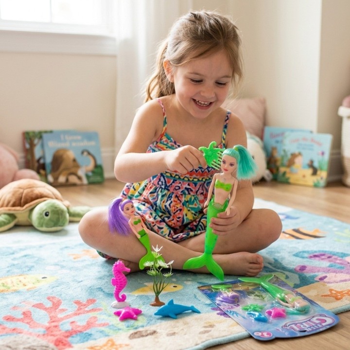 Set De 2 Muñecas Sirenas Con Animales Y Accesorios De Mar