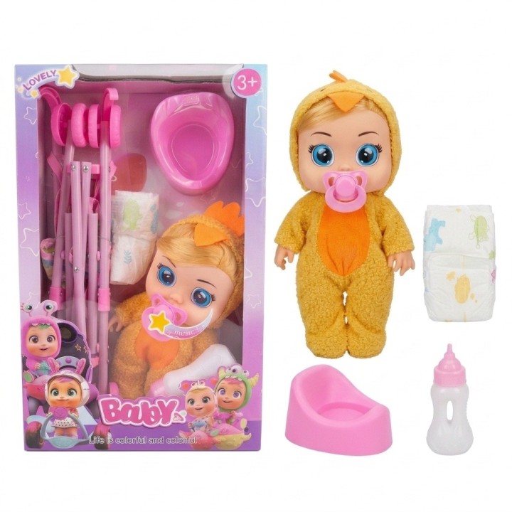 Set Muñeca Bebé Llorona Con Coche Y Accesorios