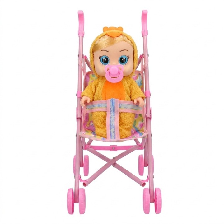 Set Muñeca Bebé Llorona Con Coche Y Accesorios