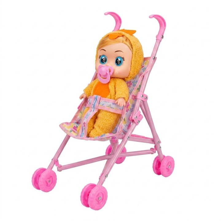 Set Muñeca Bebé Llorona Con Coche Y Accesorios