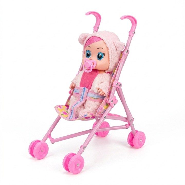 Set Muñeca Bebé Llorona Con Coche Y Accesorios