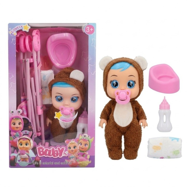 Set Muñeca Bebé Llorona Con Coche Y Accesorios