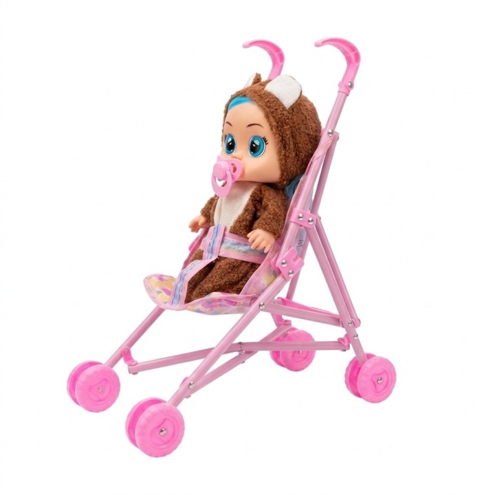 Set Muñeca Bebé Llorona Con Coche Y Accesorios