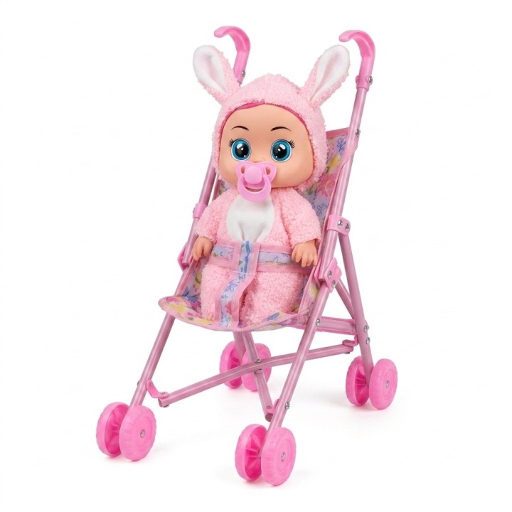 Set Muñeca Bebé Llorona Con Coche Y Accesorios