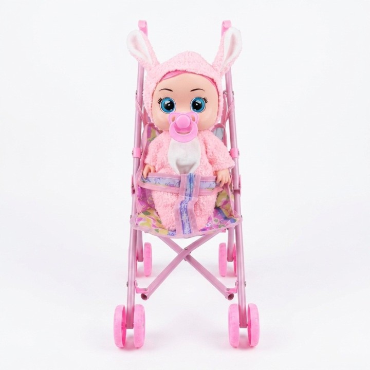 Set Muñeca Bebé Llorona Con Coche Y Accesorios
