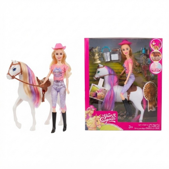 Set Muñeca Fashion Con Caballo Mágico Y Accesorios