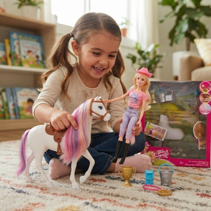 Set Muñeca Fashion Con Caballo Mágico Y Accesorios