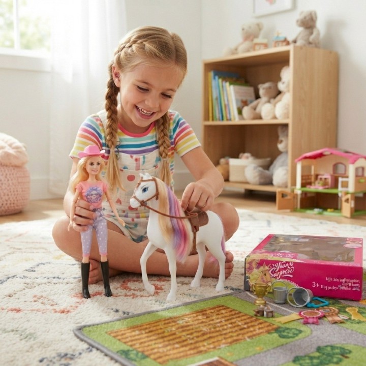 Set Muñeca Fashion Con Caballo Mágico Y Accesorios