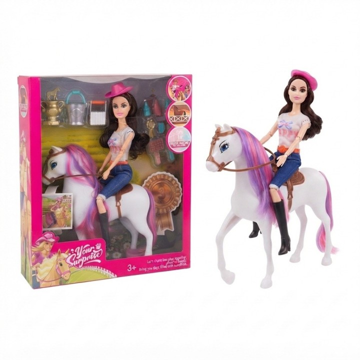 Set Muñeca Fashion Con Caballo Mágico Y Accesorios