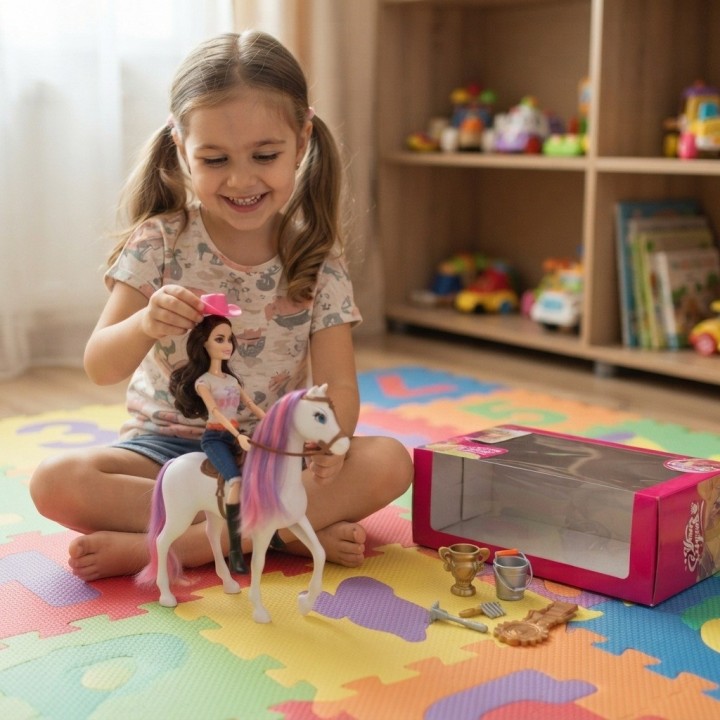 Set Muñeca Fashion Con Caballo Mágico Y Accesorios