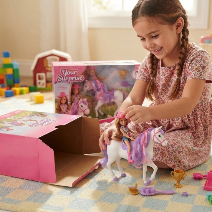 Set Muñeca Fashion Con Caballo Mágico Y Accesorios